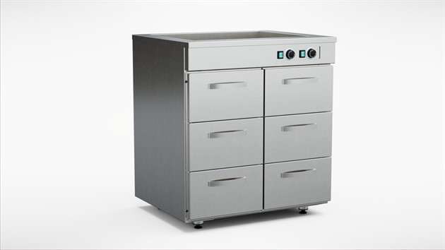 Värmeskåp med värmeri 800mm, 6 lådor