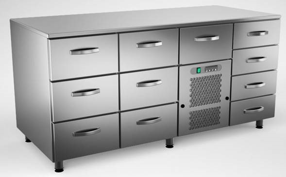 Kylbänk 160cm, 11 draglådor