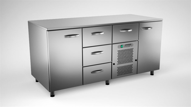 Kylbänk 1600mm, 2 dörrar, 4 lådor