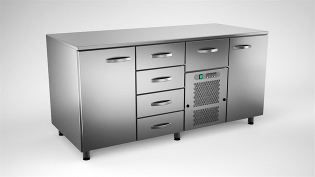 Kylbänk 1600mm, 2 dörrar, 5 lådor